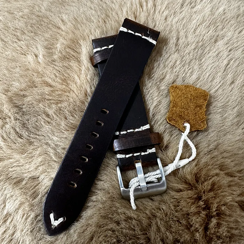 22mm BLack Leather Sweat-Resistant Watch Strap – Replacement Band